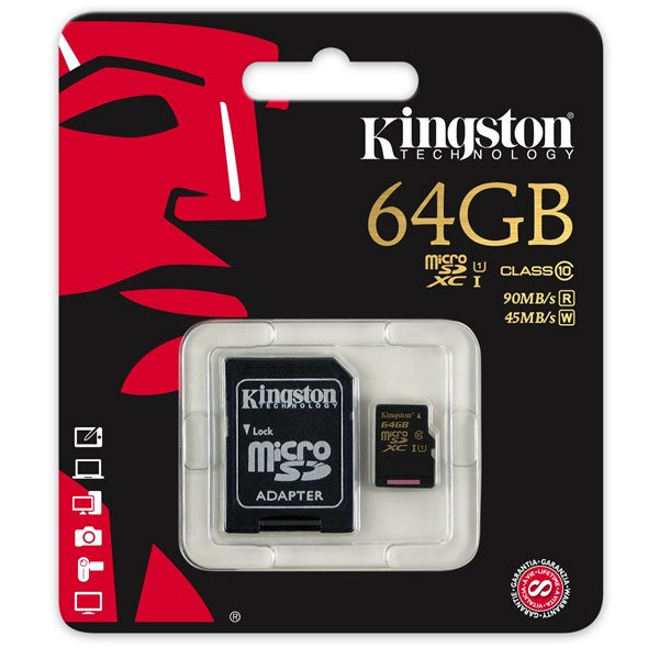 Kingston 64GB MircoSDHC Class 10 UHS-I 45R Flash Card