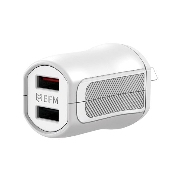 EFM Wall Chgr 3.4A Dual USB Rapid Charge NO CABLE - White