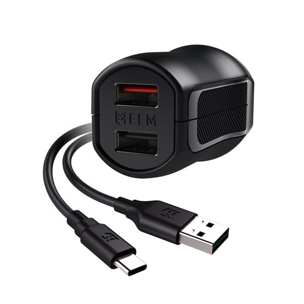 EFM Wall Charger 3.4A Dual USB Rapid Charger W/Reverse Type C Cable - Black