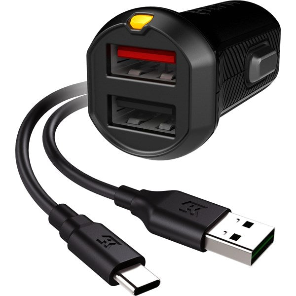 EFM Car Chgr 3.4A Dual USB Rapid Charge W/Reverse Type C Cable - Black