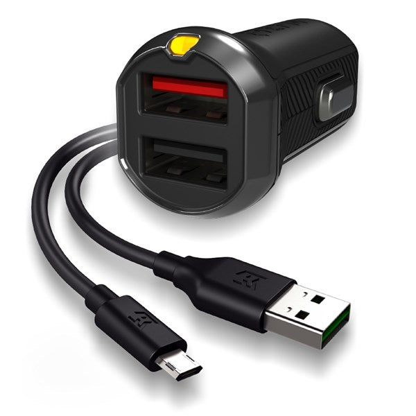 EFM Car Chgr 3.4A Dual USB Rapid Charge W/Reverse Micro USB Cable - Black